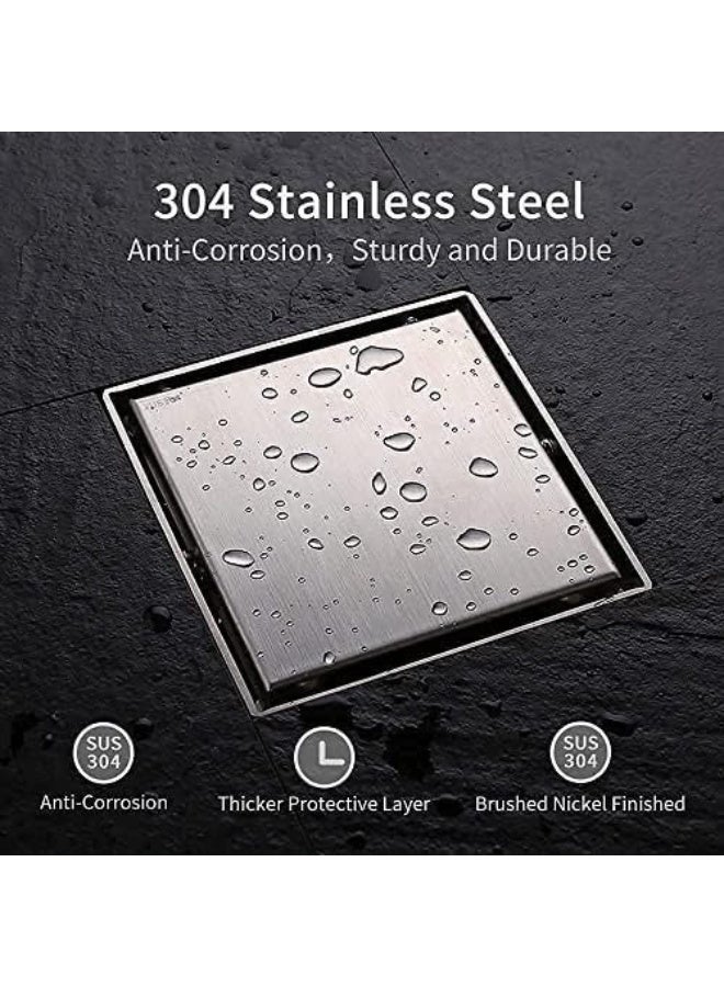 المفتاحة مصرف أرضي للاستحمام مع غطاء شبكي مُدمج بالبلاط، مصرف دش مربع غير مرئي مقاس 15 سم للحمام، لوحان في واحد لتصريف المياه في منتصف الأرضية، مصنوع من الفولاذ المقاوم للصدأ المصقول بالنيكل - Image 2